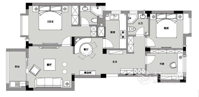 南昌海域香廷小区三室两厅混搭美式风格装修案例